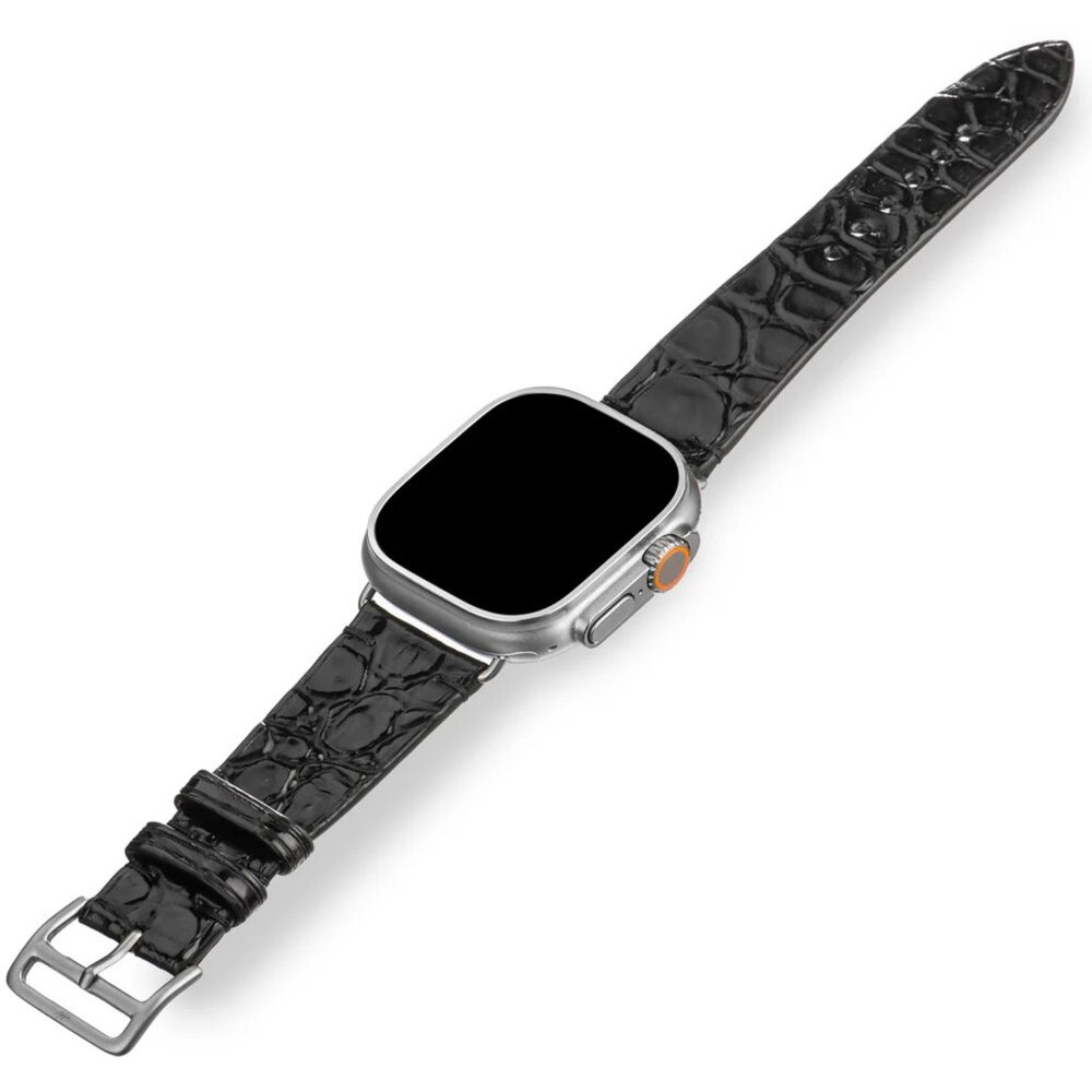 Luxury Alligator Leather Watch Band – Handmade Black Shiny Color